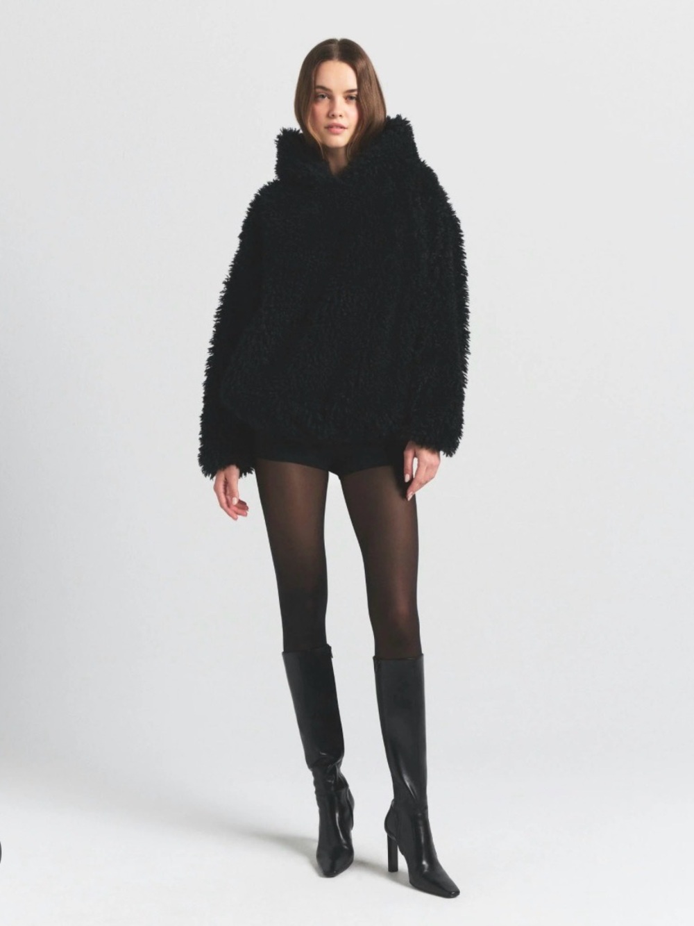 SKIMS Black Teddy Faux Fur Hooded Jacket XXS